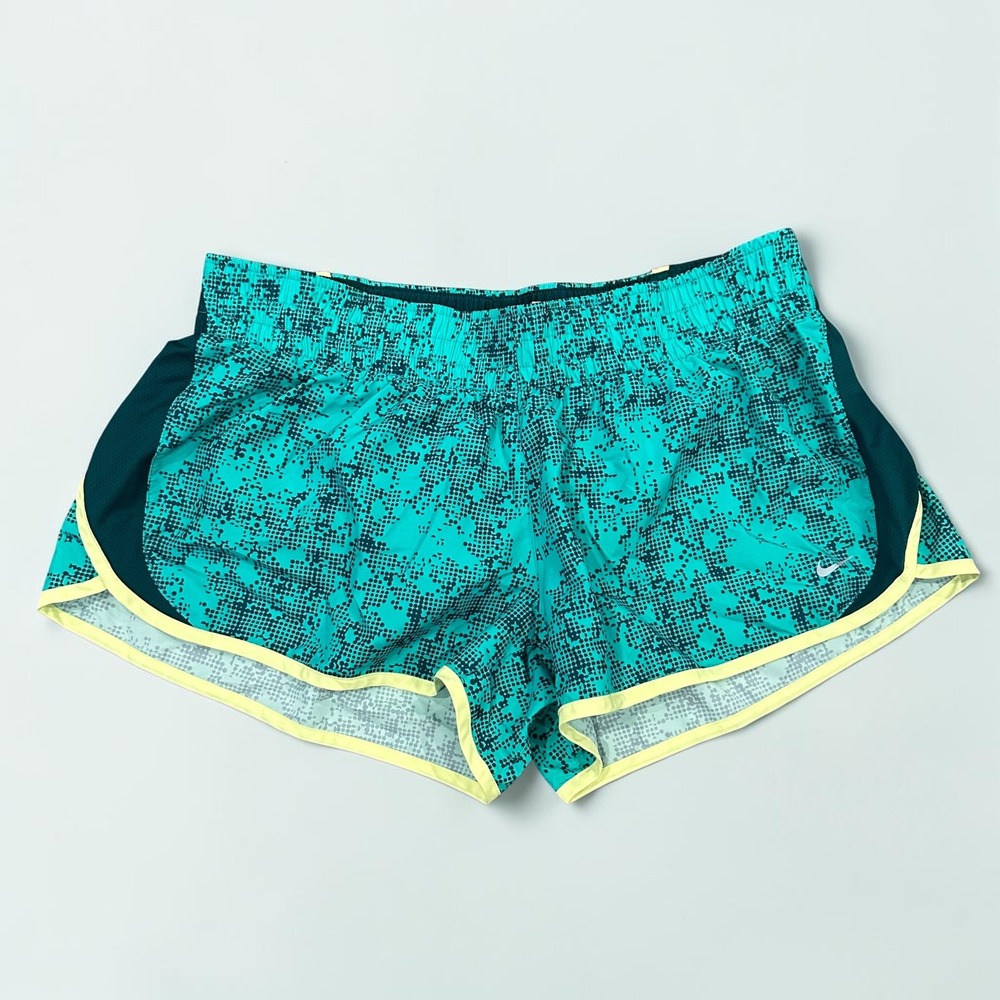 Nike Womens Dri-FIT Tempo Running Shorts Teal Green Pixel Print XL 534962-336